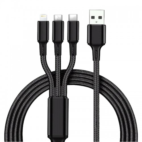 USB кабель High Quality универсальный 3 в 1 micro USB/Lightning/Type-C черный L-1,2м К4999